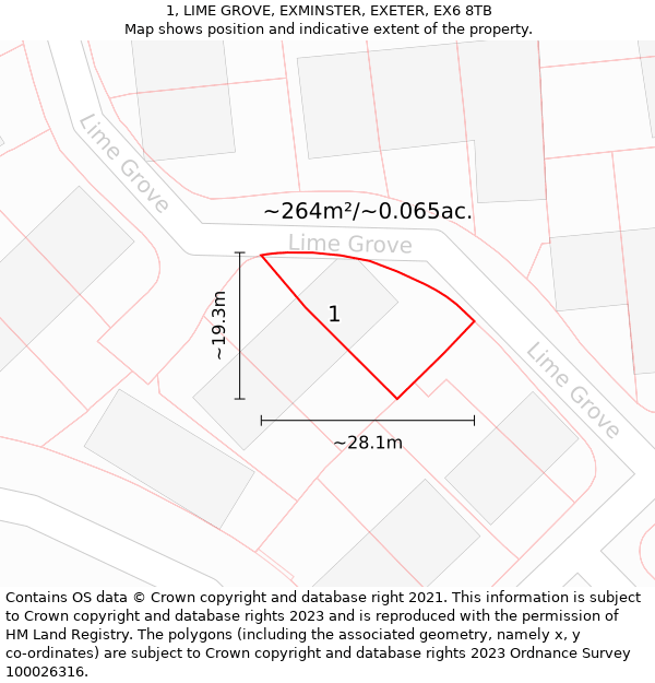 1, LIME GROVE, EXMINSTER, EXETER, EX6 8TB: Plot and title map