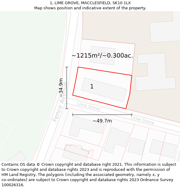 1, LIME GROVE, MACCLESFIELD, SK10 1LX: Plot and title map