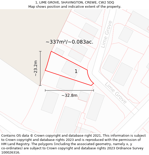 1, LIME GROVE, SHAVINGTON, CREWE, CW2 5DQ: Plot and title map