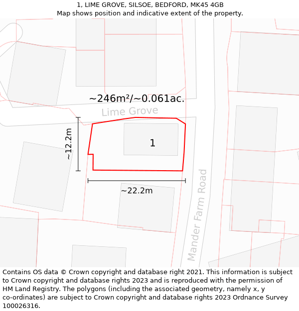 1, LIME GROVE, SILSOE, BEDFORD, MK45 4GB: Plot and title map