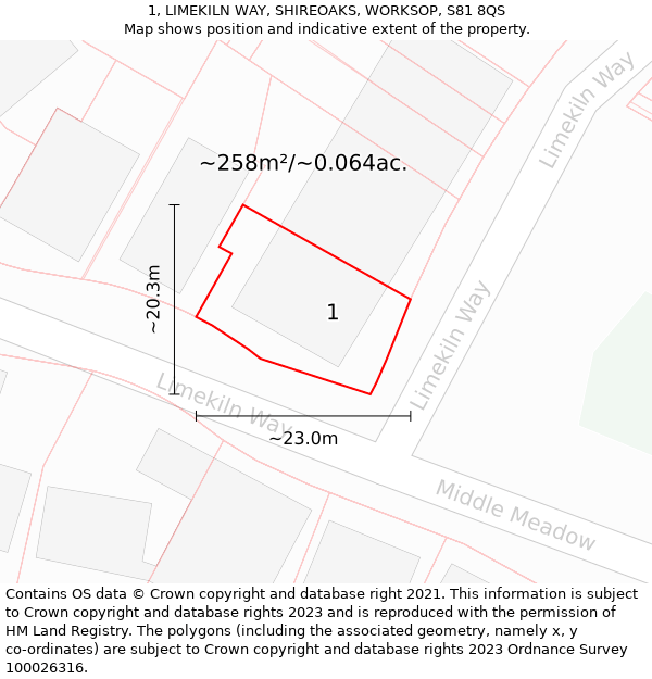 1, LIMEKILN WAY, SHIREOAKS, WORKSOP, S81 8QS: Plot and title map