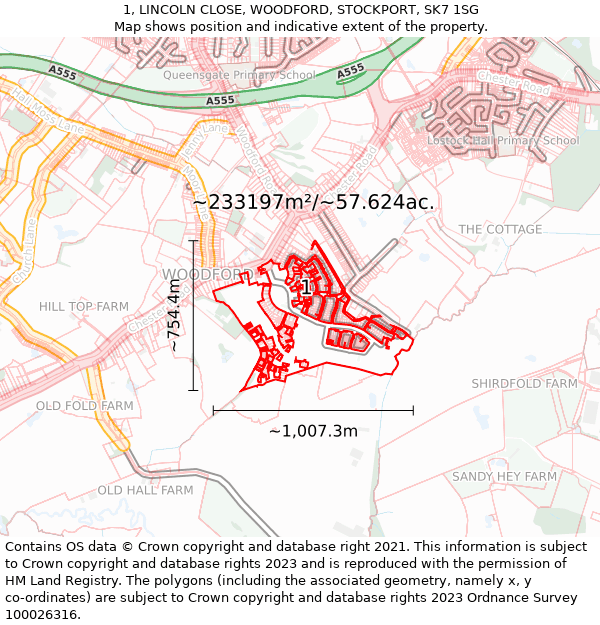 1, LINCOLN CLOSE, WOODFORD, STOCKPORT, SK7 1SG: Plot and title map