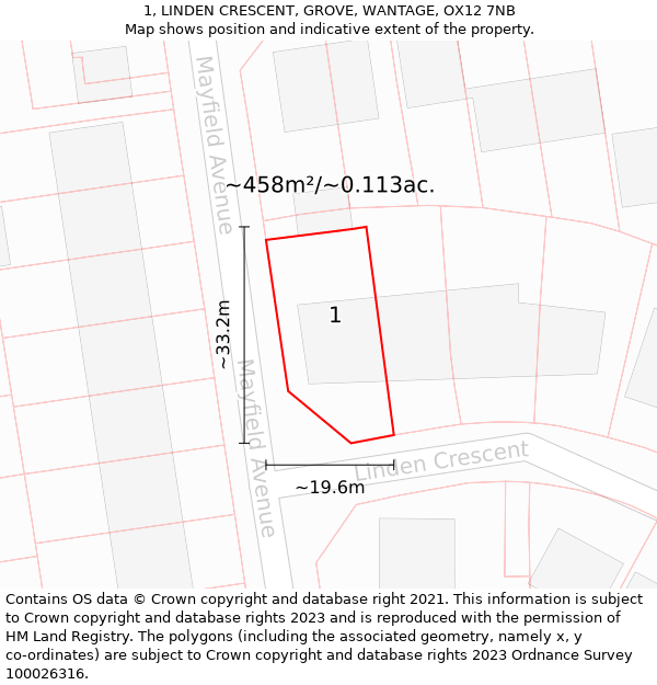 1, LINDEN CRESCENT, GROVE, WANTAGE, OX12 7NB: Plot and title map