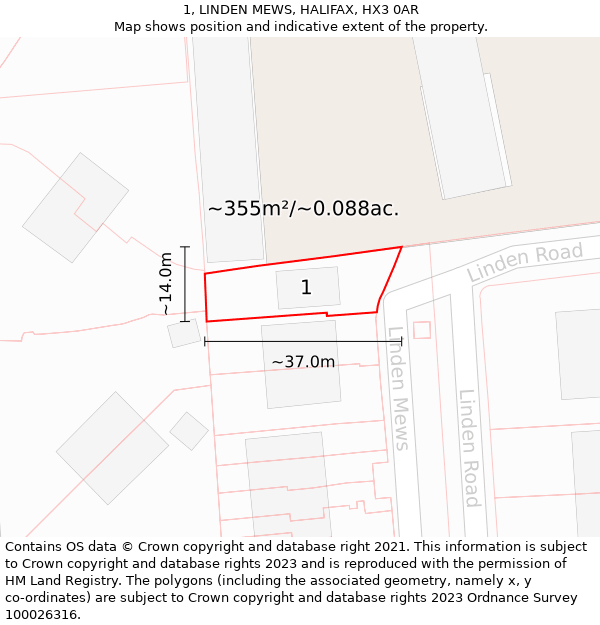 1, LINDEN MEWS, HALIFAX, HX3 0AR: Plot and title map