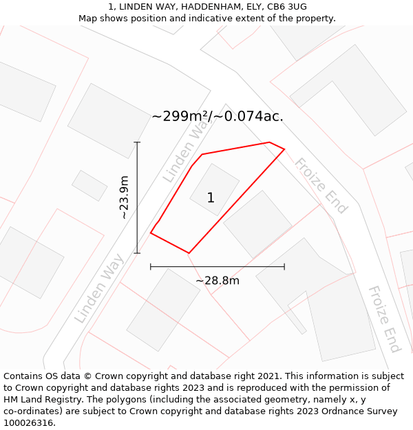 1, LINDEN WAY, HADDENHAM, ELY, CB6 3UG: Plot and title map