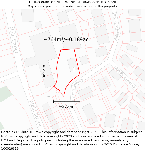 1, LING PARK AVENUE, WILSDEN, BRADFORD, BD15 0NE: Plot and title map