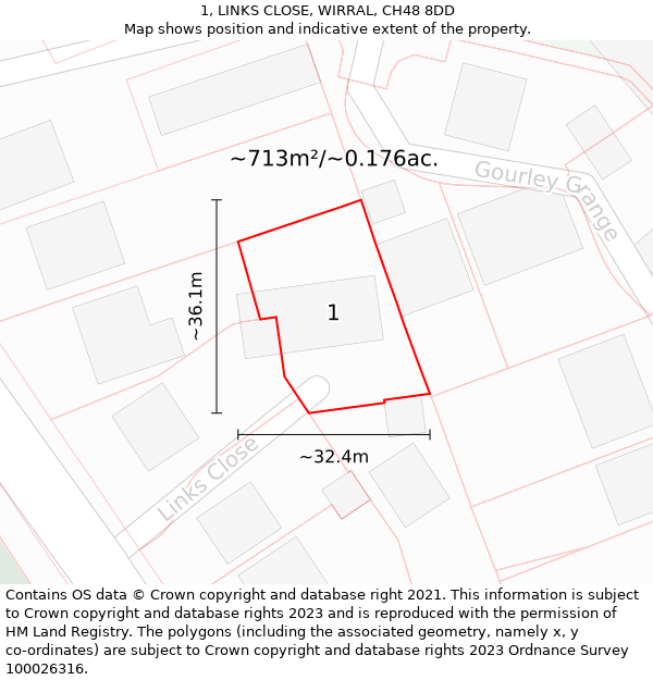 1, LINKS CLOSE, WIRRAL, CH48 8DD: Plot and title map