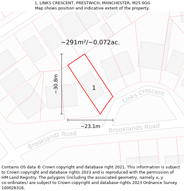 1, LINKS CRESCENT, PRESTWICH, MANCHESTER, M25 0GG: Plot and title map