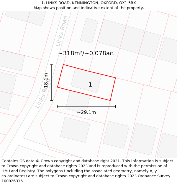 1, LINKS ROAD, KENNINGTON, OXFORD, OX1 5RX: Plot and title map