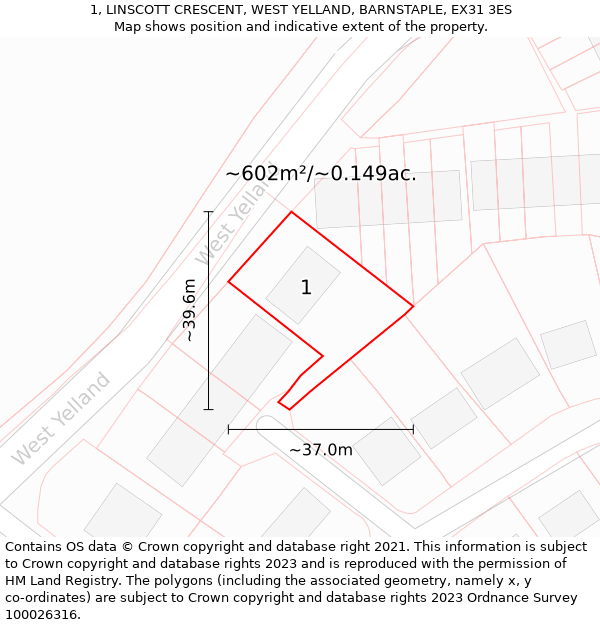 1, LINSCOTT CRESCENT, WEST YELLAND, BARNSTAPLE, EX31 3ES: Plot and title map