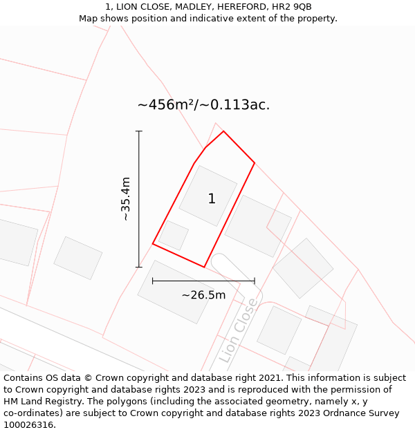 1, LION CLOSE, MADLEY, HEREFORD, HR2 9QB: Plot and title map