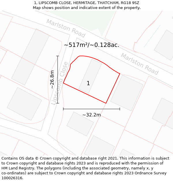 1, LIPSCOMB CLOSE, HERMITAGE, THATCHAM, RG18 9SZ: Plot and title map