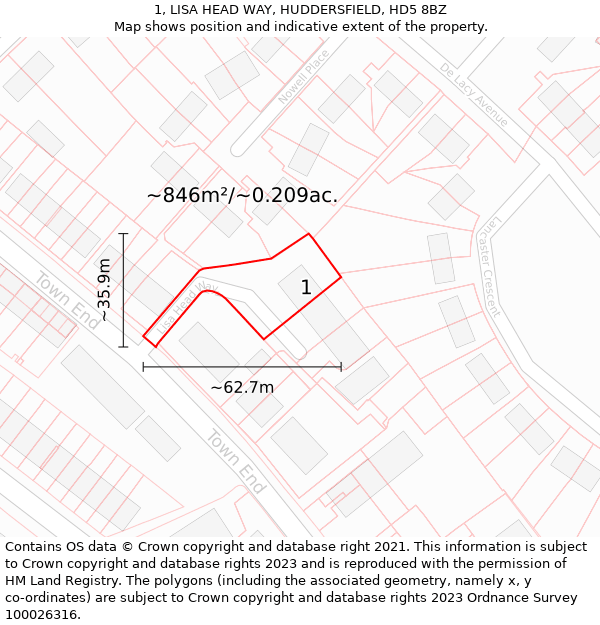 1, LISA HEAD WAY, HUDDERSFIELD, HD5 8BZ: Plot and title map