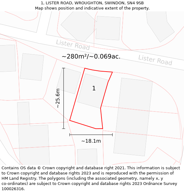 1, LISTER ROAD, WROUGHTON, SWINDON, SN4 9SB: Plot and title map