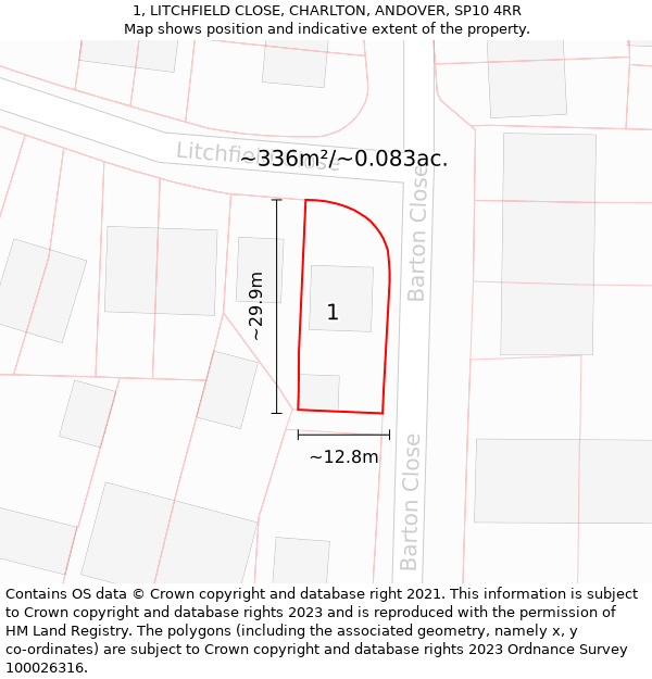 1, LITCHFIELD CLOSE, CHARLTON, ANDOVER, SP10 4RR: Plot and title map