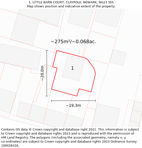 1, LITTLE BARN COURT, CLAYPOLE, NEWARK, NG23 5FA: Plot and title map