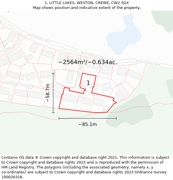 1, LITTLE LAKES, WESTON, CREWE, CW2 5GX: Plot and title map