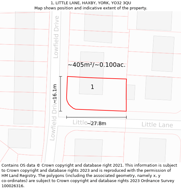 1, LITTLE LANE, HAXBY, YORK, YO32 3QU: Plot and title map