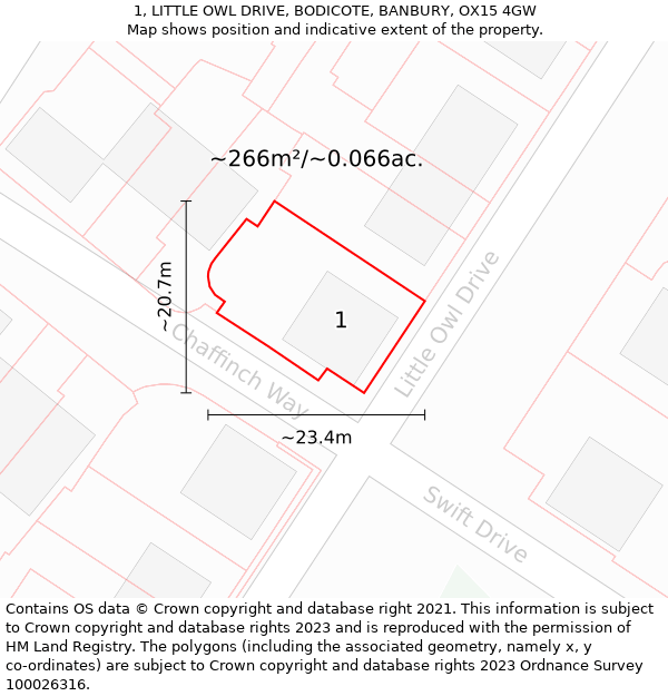 1, LITTLE OWL DRIVE, BODICOTE, BANBURY, OX15 4GW: Plot and title map