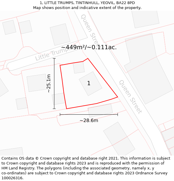 1, LITTLE TRUMPS, TINTINHULL, YEOVIL, BA22 8PD: Plot and title map