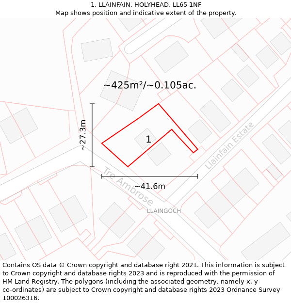 1, LLAINFAIN, HOLYHEAD, LL65 1NF: Plot and title map