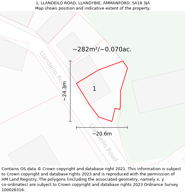 1, LLANDEILO ROAD, LLANDYBIE, AMMANFORD, SA18 3JA: Plot and title map