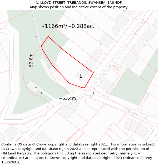 1, LLOYD STREET, TREBANOS, SWANSEA, SA8 4DR: Plot and title map
