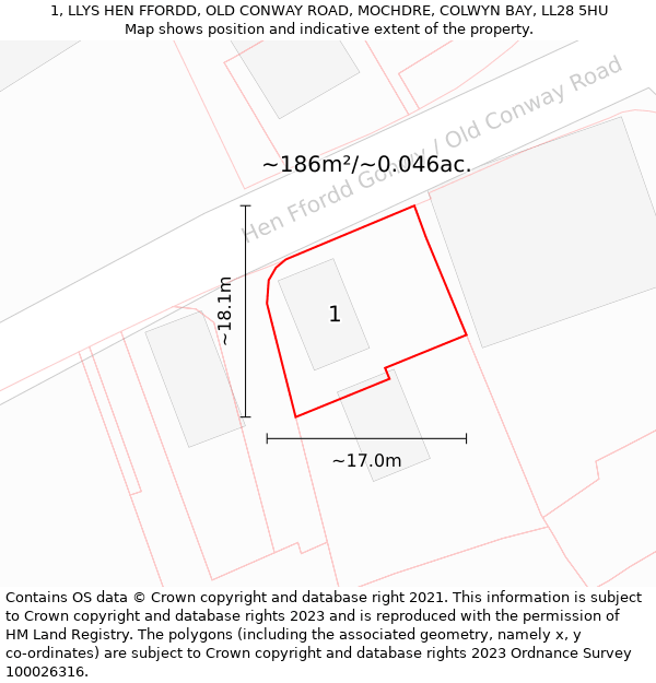 1, LLYS HEN FFORDD, OLD CONWAY ROAD, MOCHDRE, COLWYN BAY, LL28 5HU: Plot and title map