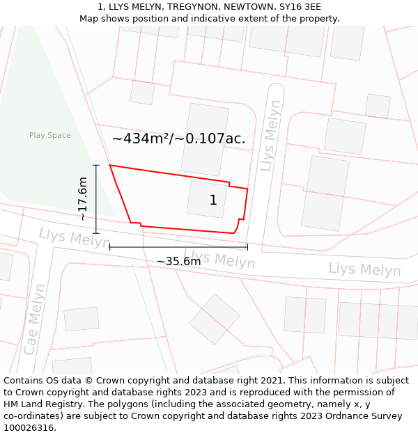 1, LLYS MELYN, TREGYNON, NEWTOWN, SY16 3EE: Plot and title map