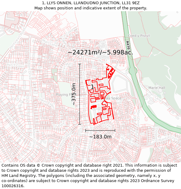 1, LLYS ONNEN, LLANDUDNO JUNCTION, LL31 9EZ: Plot and title map