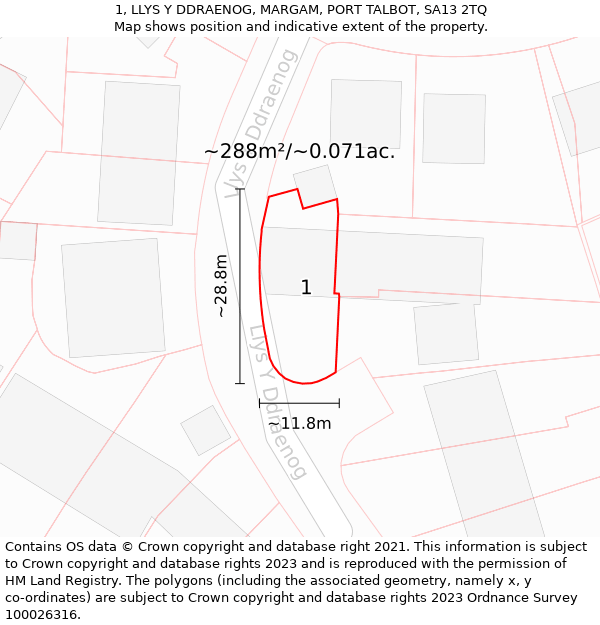 1, LLYS Y DDRAENOG, MARGAM, PORT TALBOT, SA13 2TQ: Plot and title map