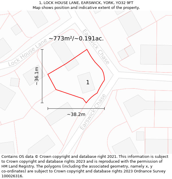 1, LOCK HOUSE LANE, EARSWICK, YORK, YO32 9FT: Plot and title map