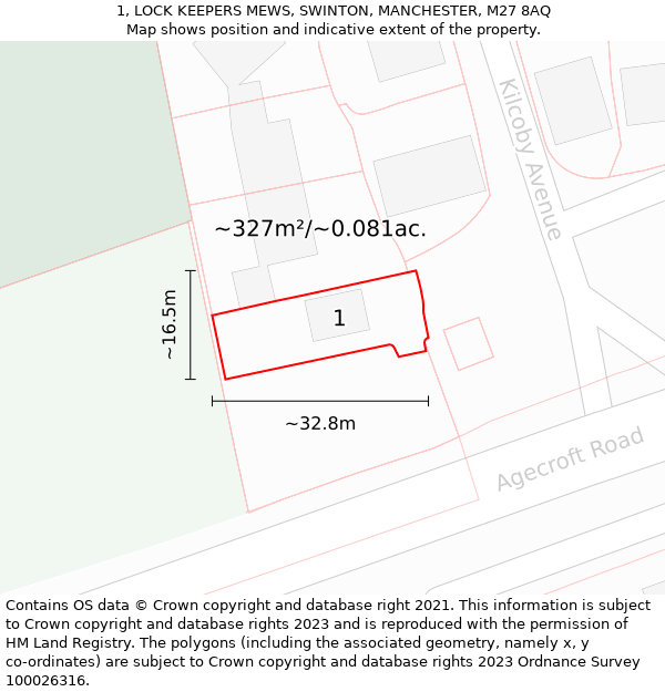 1, LOCK KEEPERS MEWS, SWINTON, MANCHESTER, M27 8AQ: Plot and title map