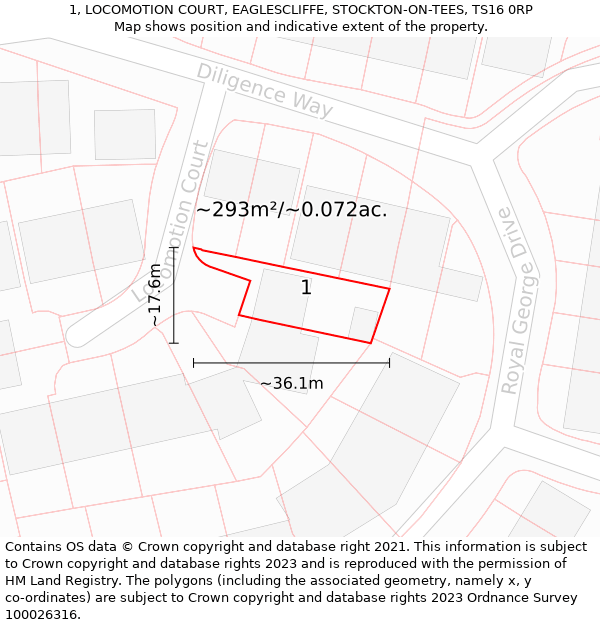 1, LOCOMOTION COURT, EAGLESCLIFFE, STOCKTON-ON-TEES, TS16 0RP: Plot and title map