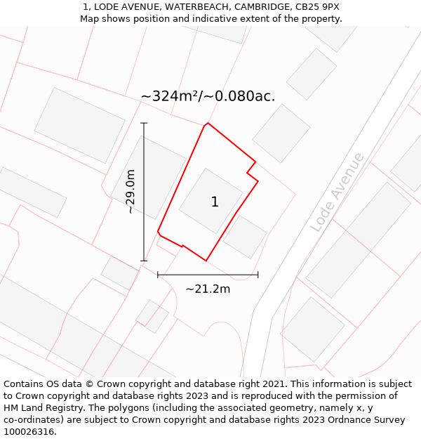 1, LODE AVENUE, WATERBEACH, CAMBRIDGE, CB25 9PX: Plot and title map