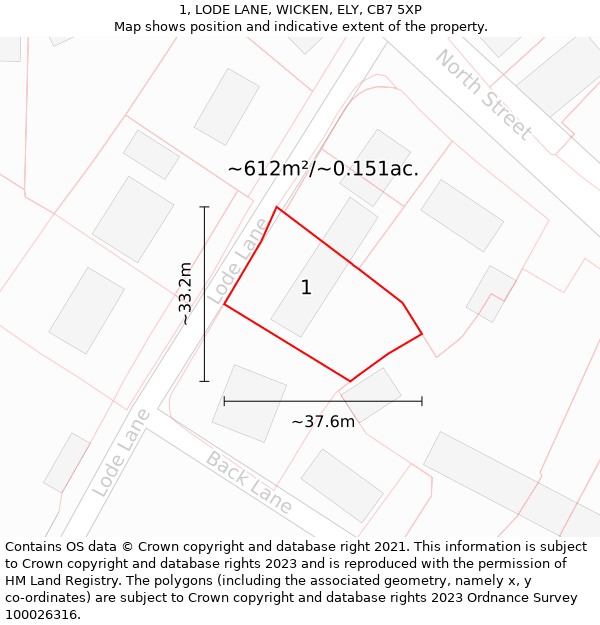 1, LODE LANE, WICKEN, ELY, CB7 5XP: Plot and title map