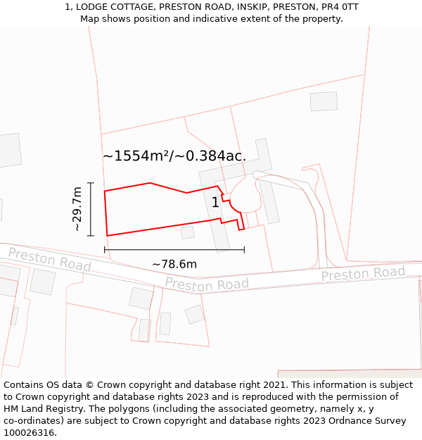 1, LODGE COTTAGE, PRESTON ROAD, INSKIP, PRESTON, PR4 0TT: Plot and title map