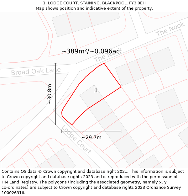 1, LODGE COURT, STAINING, BLACKPOOL, FY3 0EH: Plot and title map