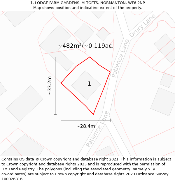 1, LODGE FARM GARDENS, ALTOFTS, NORMANTON, WF6 2NP: Plot and title map