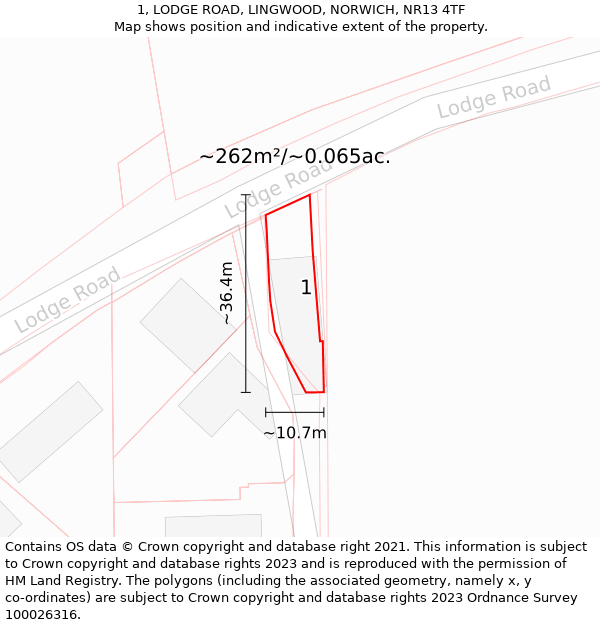 1, LODGE ROAD, LINGWOOD, NORWICH, NR13 4TF: Plot and title map