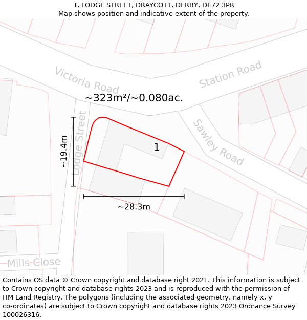 1, LODGE STREET, DRAYCOTT, DERBY, DE72 3PR: Plot and title map