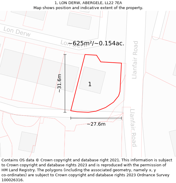 1, LON DERW, ABERGELE, LL22 7EA: Plot and title map