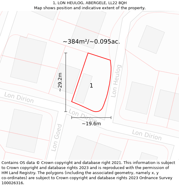 1, LON HEULOG, ABERGELE, LL22 8QH: Plot and title map