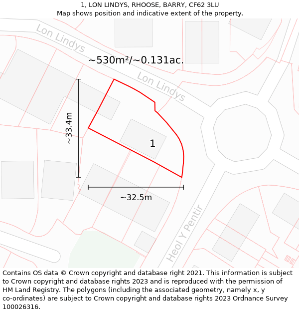 1, LON LINDYS, RHOOSE, BARRY, CF62 3LU: Plot and title map