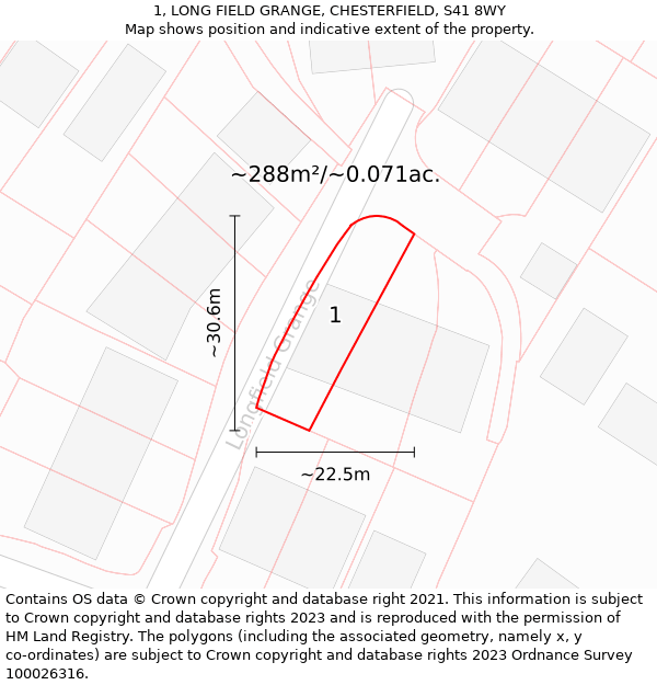 1, LONG FIELD GRANGE, CHESTERFIELD, S41 8WY: Plot and title map