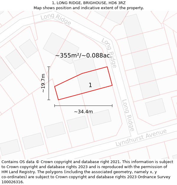 1, LONG RIDGE, BRIGHOUSE, HD6 3RZ: Plot and title map