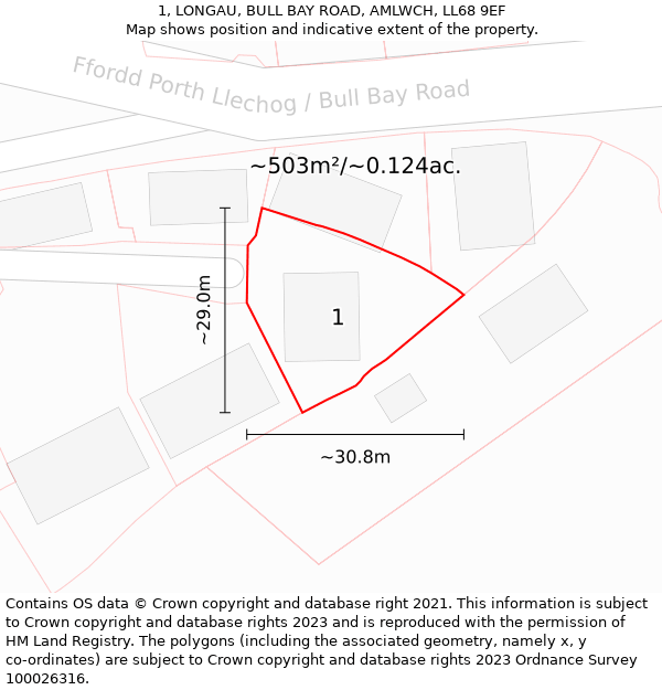 1, LONGAU, BULL BAY ROAD, AMLWCH, LL68 9EF: Plot and title map