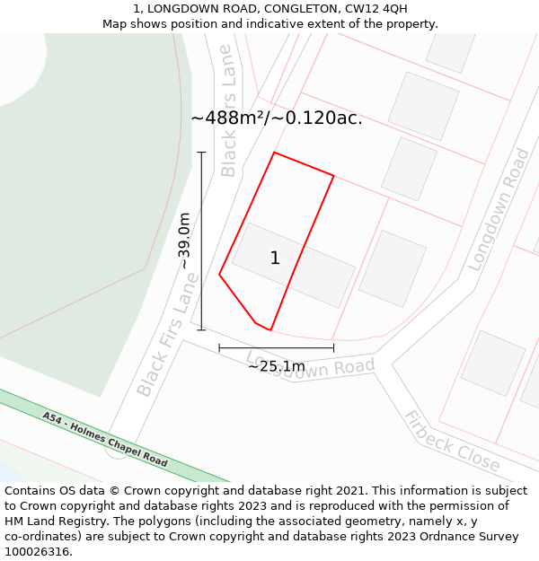 1, LONGDOWN ROAD, CONGLETON, CW12 4QH: Plot and title map