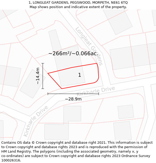 1, LONGLEAT GARDENS, PEGSWOOD, MORPETH, NE61 6TQ: Plot and title map