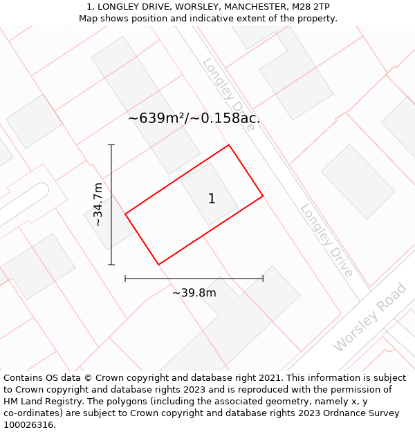 1, LONGLEY DRIVE, WORSLEY, MANCHESTER, M28 2TP: Plot and title map